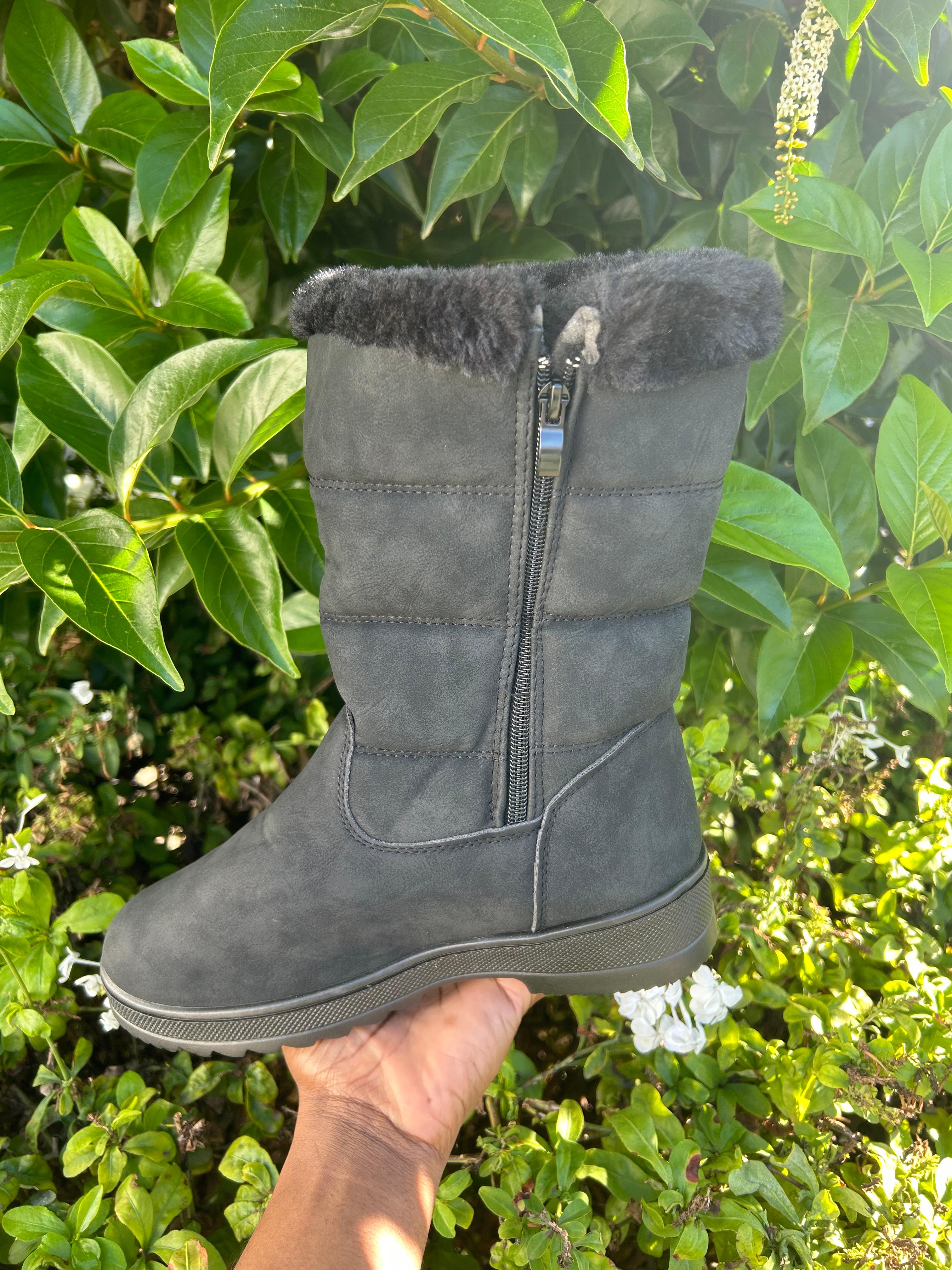 Faux Fur Lined Mid-Calf Winter Boots with Side Zip Detail