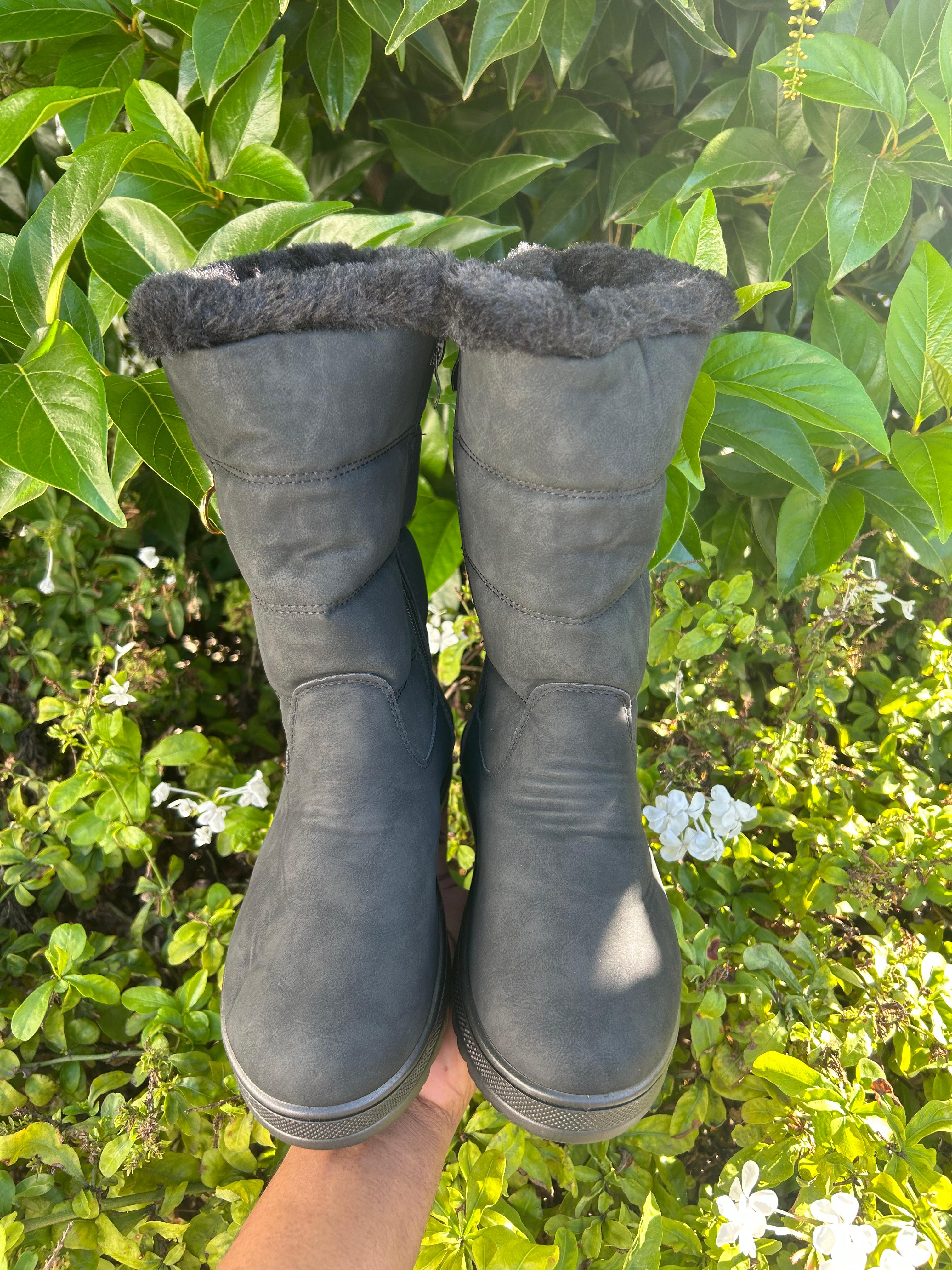 Faux Fur Lined Mid-Calf Winter Boots with Side Zip Detail