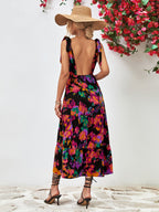 Bold Bloom Open-Back Tiered Maxi Dress