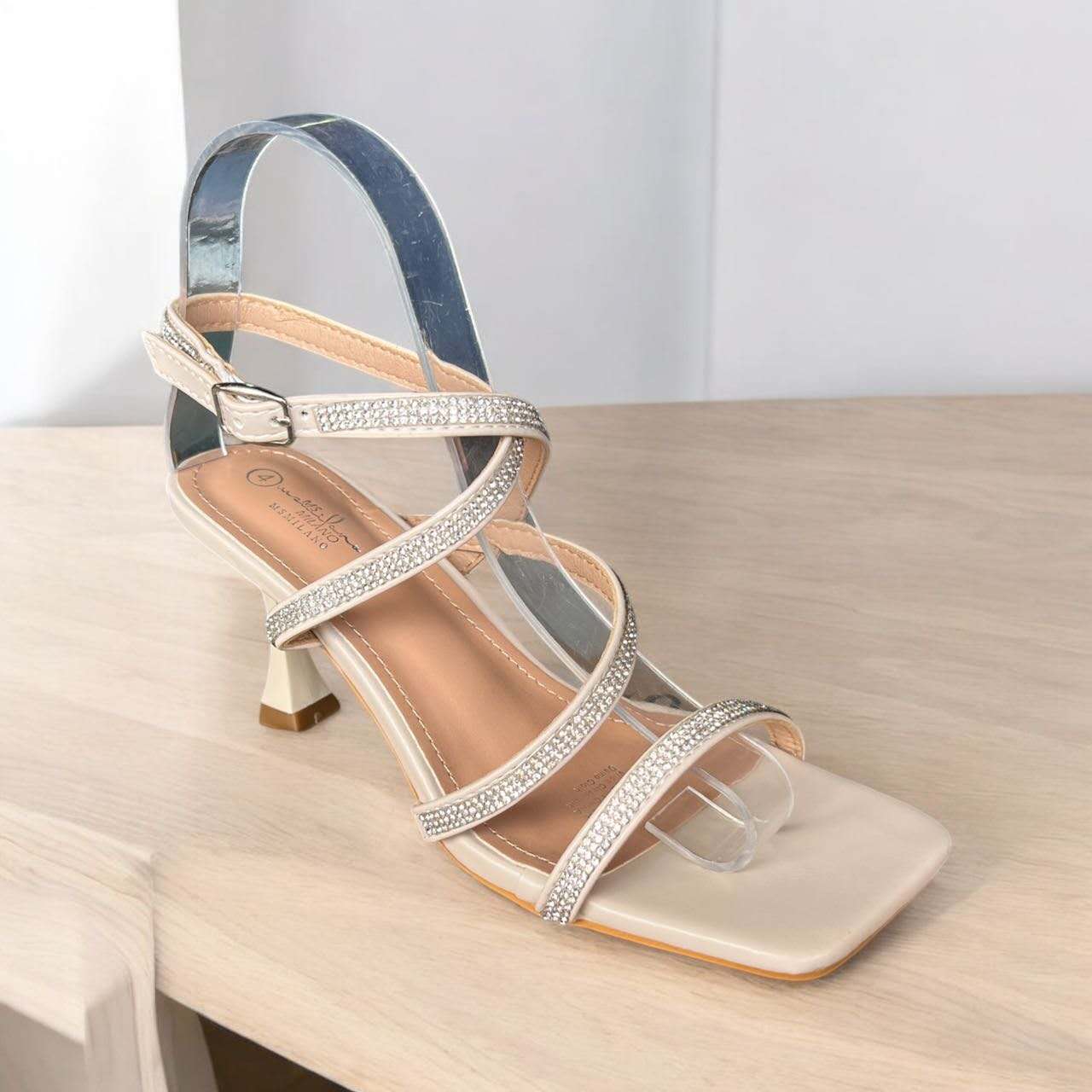 Strappy Rhinestone Heel Sandals – Square Toe Elegance