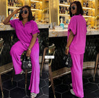 Casual Pleated Wide-Leg Set for Women