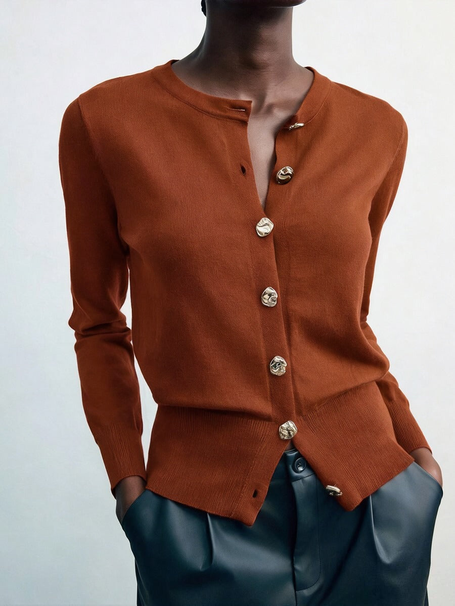 classic Metal Button Decorated Knit Cardigan
