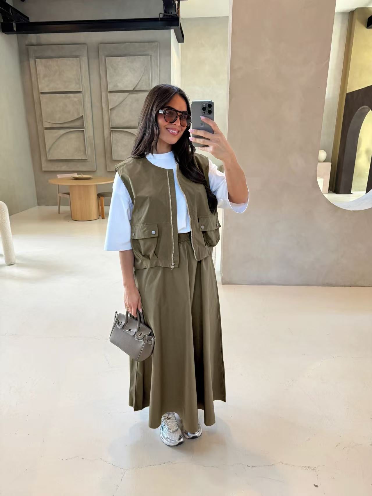 Utility Vest & Maxi Skirt Co-Ord Set – 2 Piece Outfit