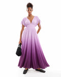 Elegant V Neck Ombre Basque Waist Dress