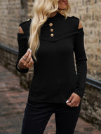 Gold-Button Cold Shoulder Top