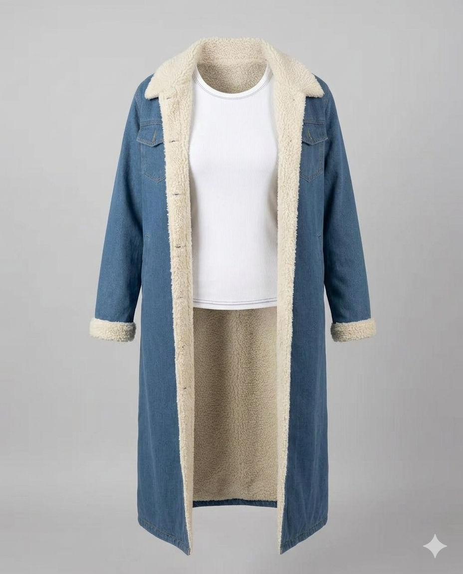 Women’s Long Sherpa-Lined Denim Coat
