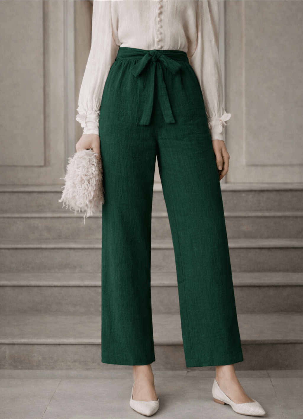 High Waist Wide Leg Pants with Belt