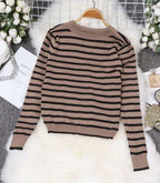 Striped Collar Knit Sweater for Women