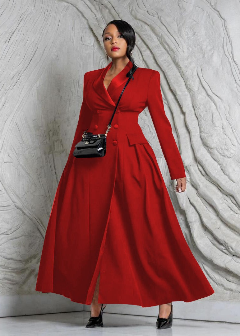 Elegant Double-Breasted Maxi Coat Dress for Women