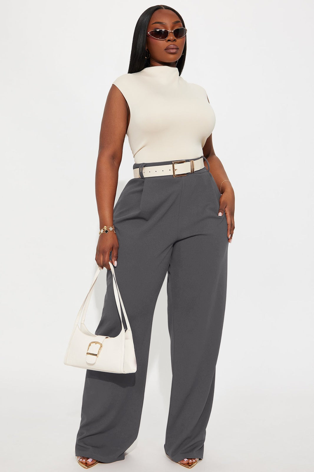 High Waist Wide Leg Formal Pants for Women with belt