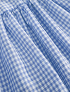 Puff Sleeve Gingham Top – Square Neck Peplum Blouse