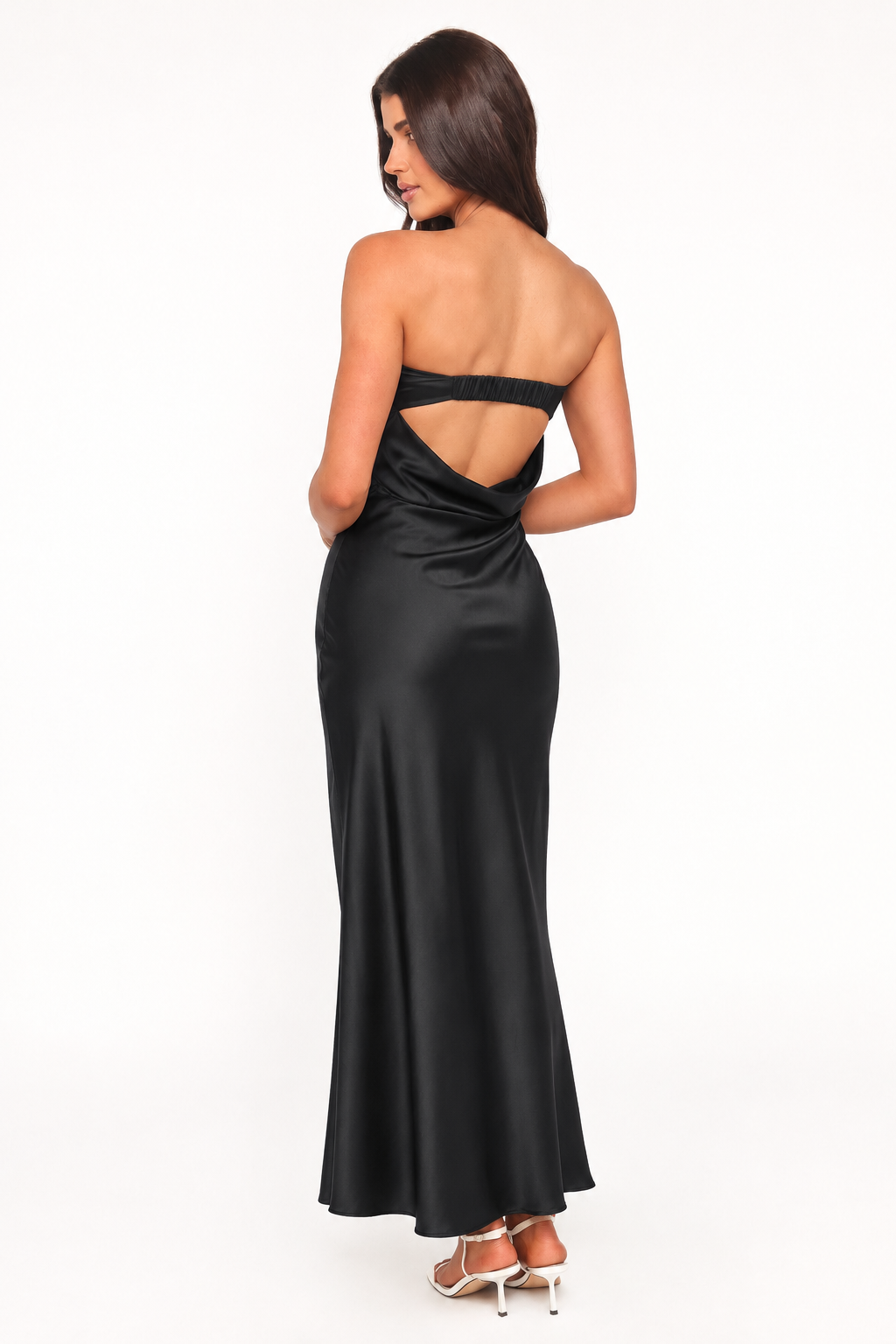 Foldover Bandeau Satin Maxi Dress