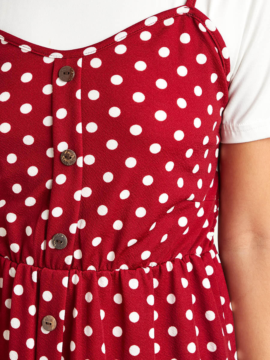 Polka Dot & Daisy Print Button Front Cami Dress