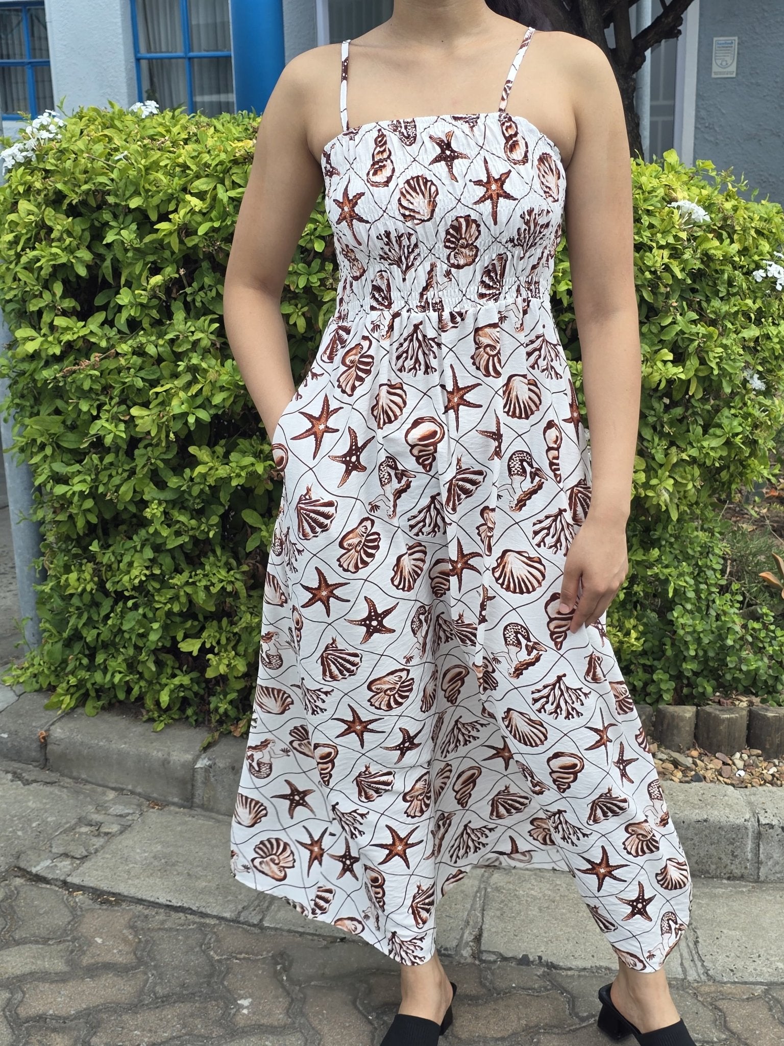 Shell Print Smocked Maxi Dress