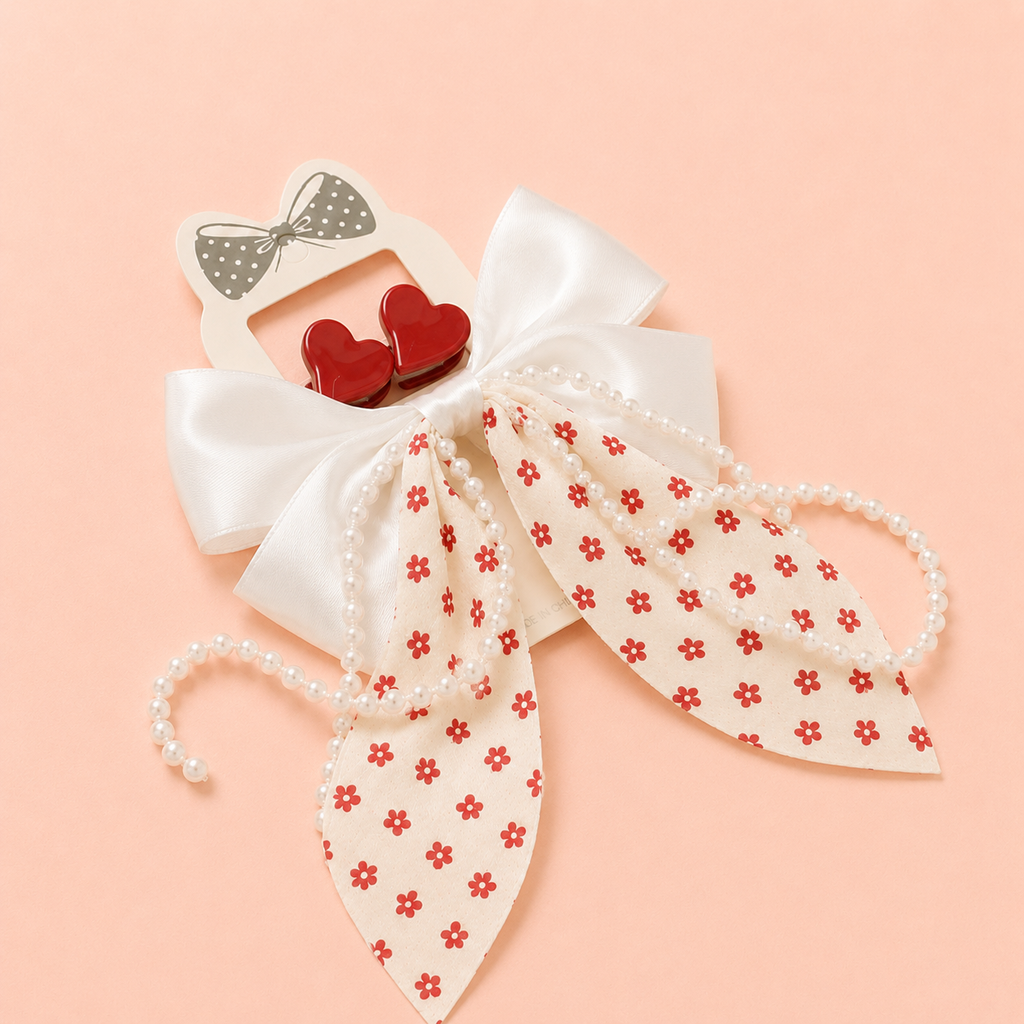 Red And White Pearl Hair Accessories Set