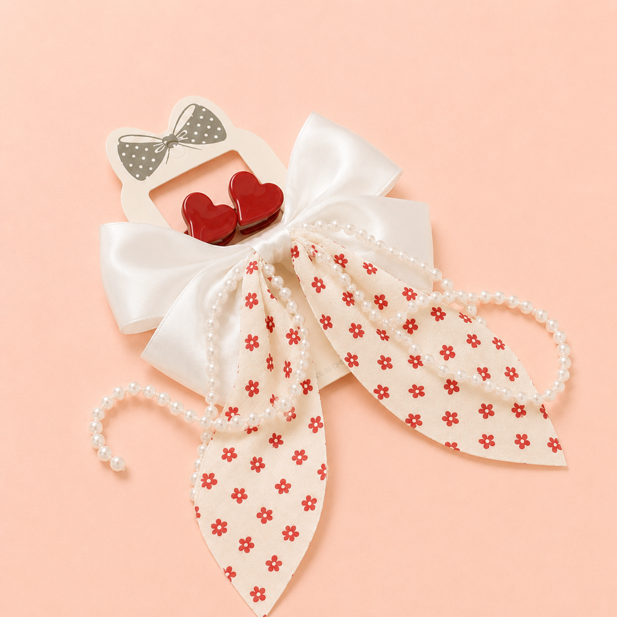 Red And White Pearl Hair Accessories Set