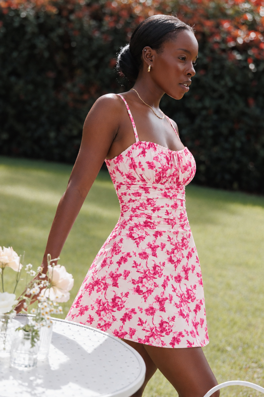 Ruched Bust Floral Summer Mini Dress