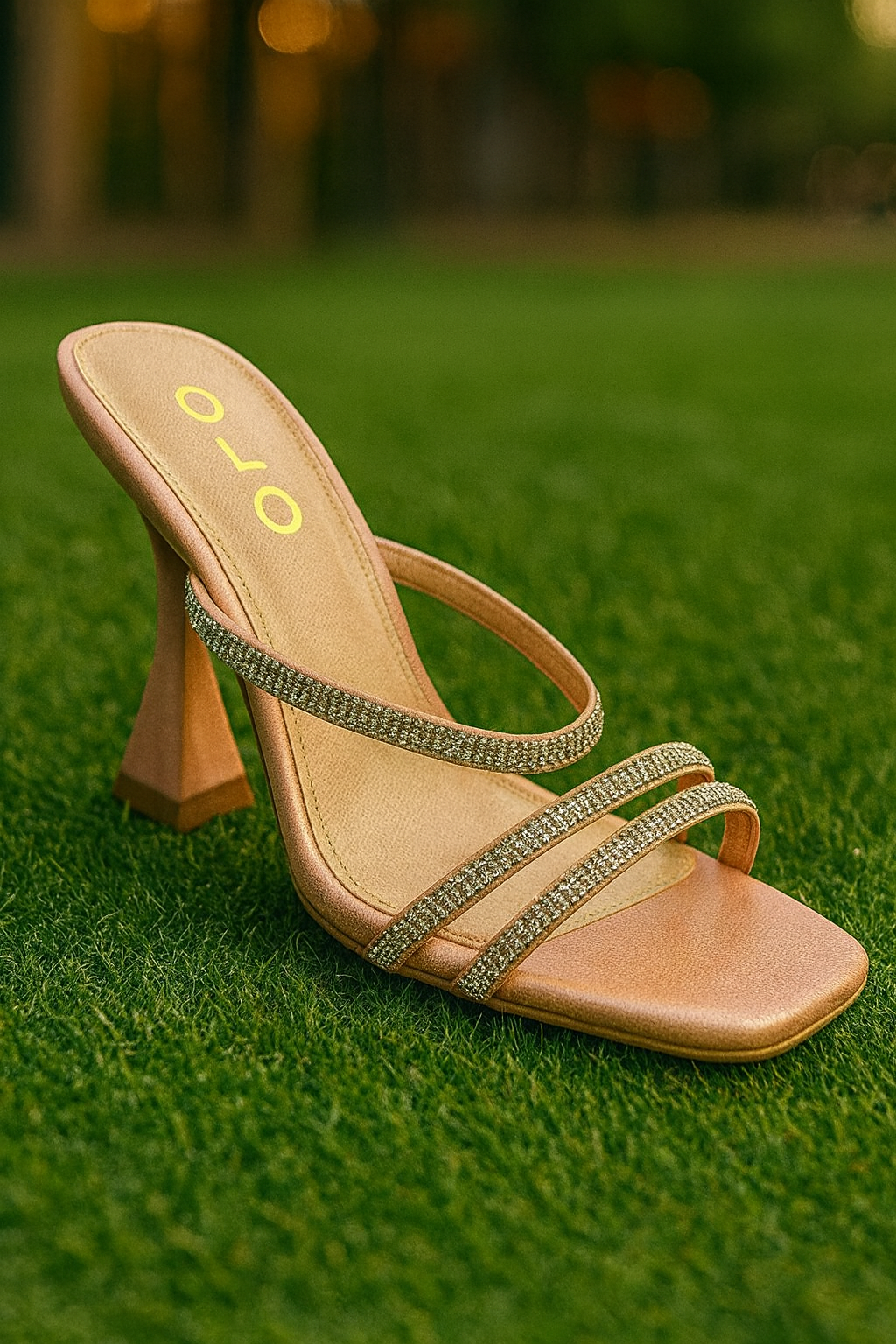 Women’s Rhinestone Strap Flared Heel Sandals