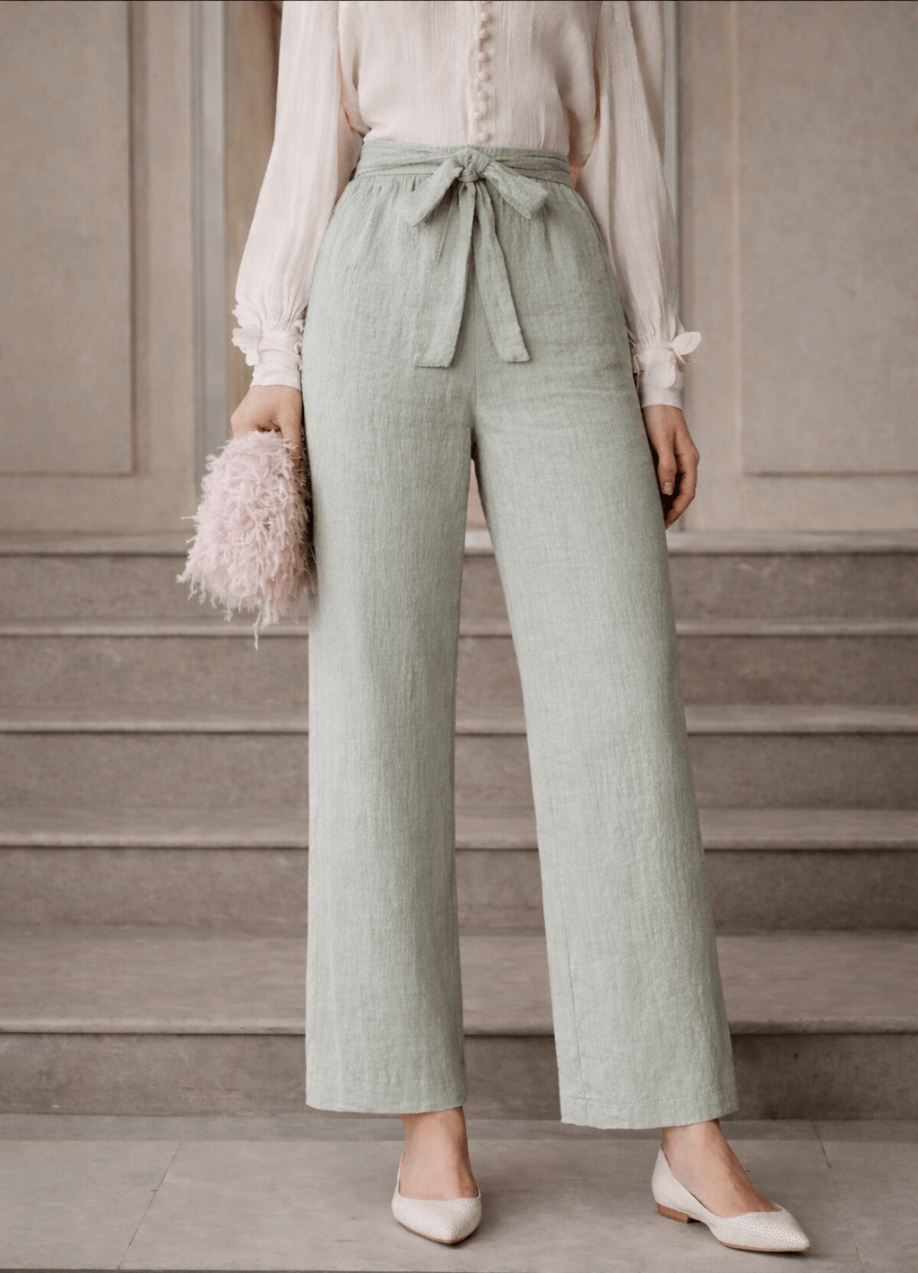 High Waist Wide Leg Pants with Belt