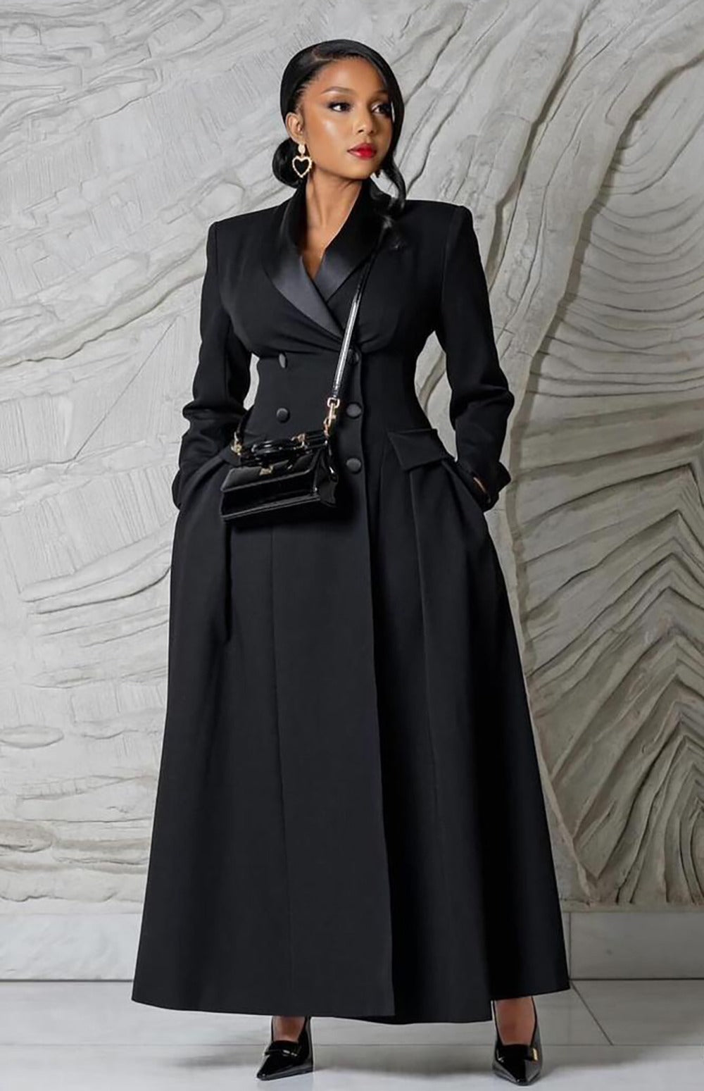 Elegant Double-Breasted Maxi Coat Dress for Women