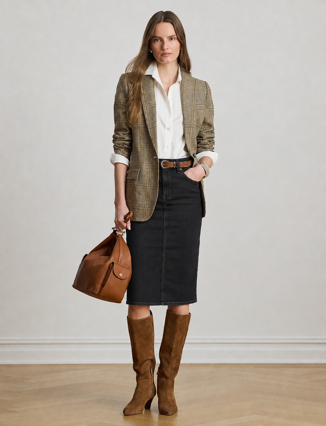 Slim-Fit Denim Midi Skirt  DYQ-216