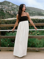 Contrast Bodice Flowing Maxi Dress