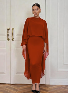 Elegant Cape Sleeve Maxi Dress – Two Piece Overlay Formal Evening Dress