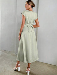 Silky Satin Wrap Dress - Elegant & Flowy