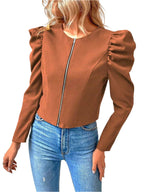 Puff Sleeve Zip-Up Jacket – Chic & Modern