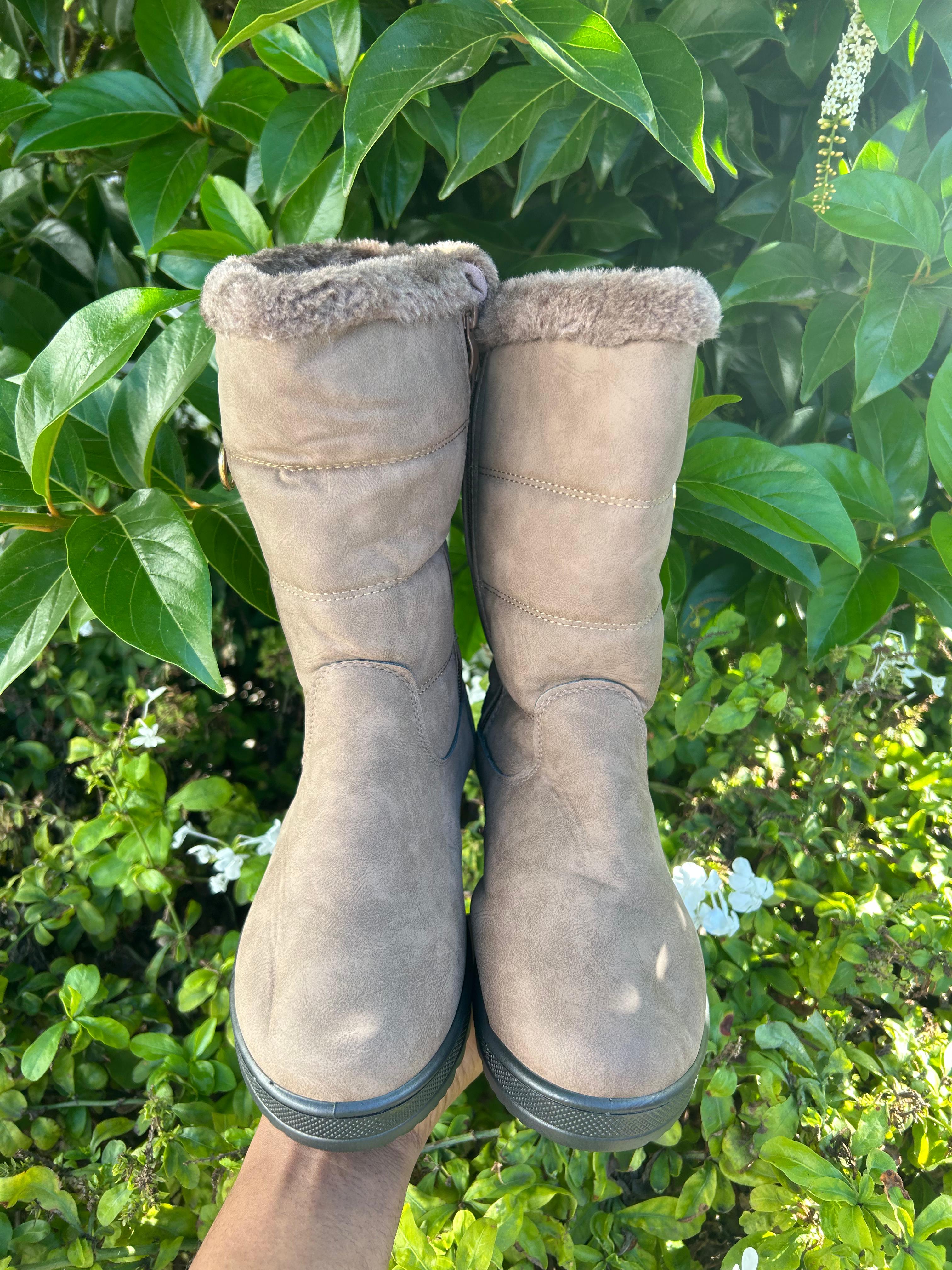 Faux Fur Lined Mid-Calf Winter Boots with Side Zip Detail