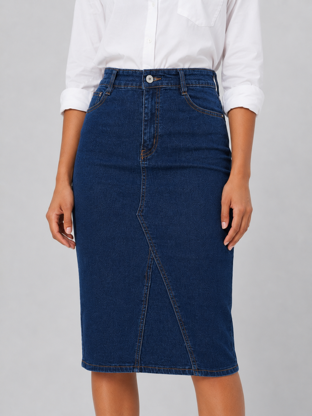 Fitted Knee-Length High-Waisted Denim Skirt DYQ-379