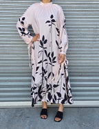 Flowy Long Sleeve Maxi Dress with Leaf Print
