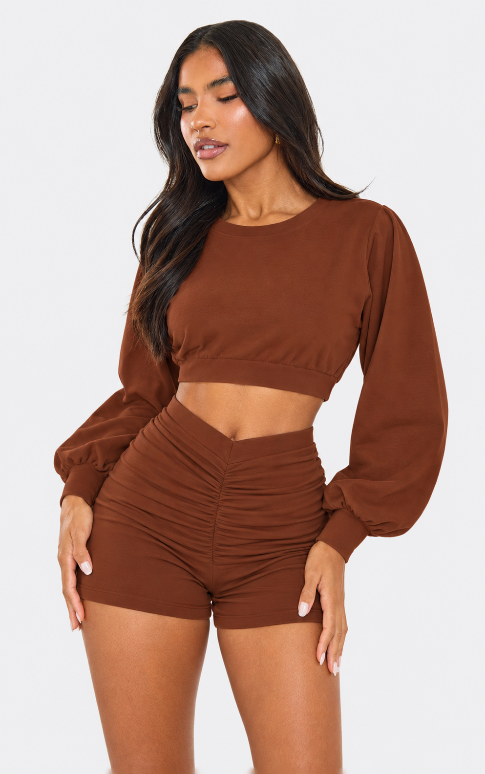 Ruched Shorts and Crop Top Set
