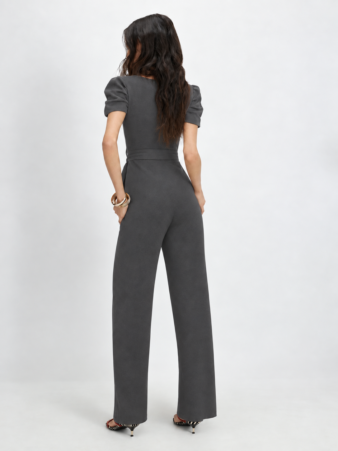 V Neck Short Sleeved Trousers Jumpsuit