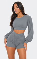 Ruched Shorts and Crop Top Set