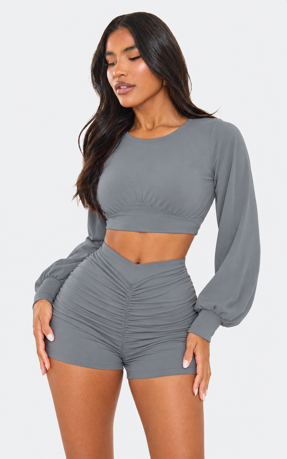 Ruched Shorts and Crop Top Set