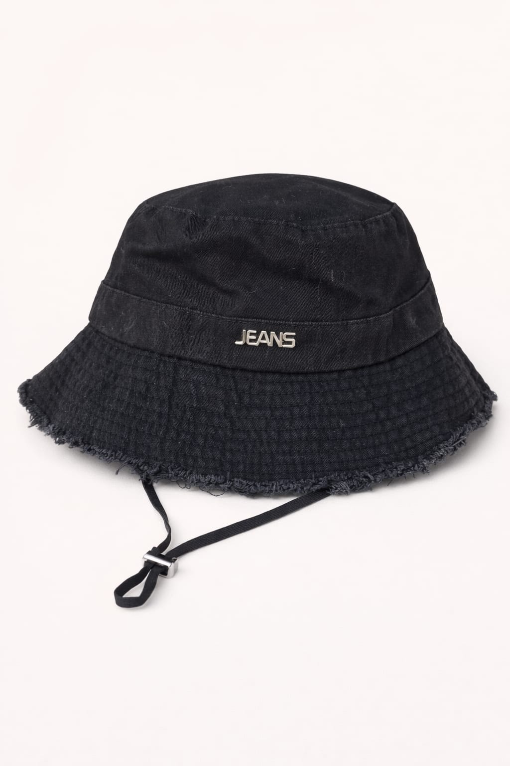 Frayed Edge Cotton Bucket Hat with Chin Strap
