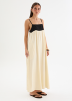 Contrast Bodice Flowing Maxi Dress