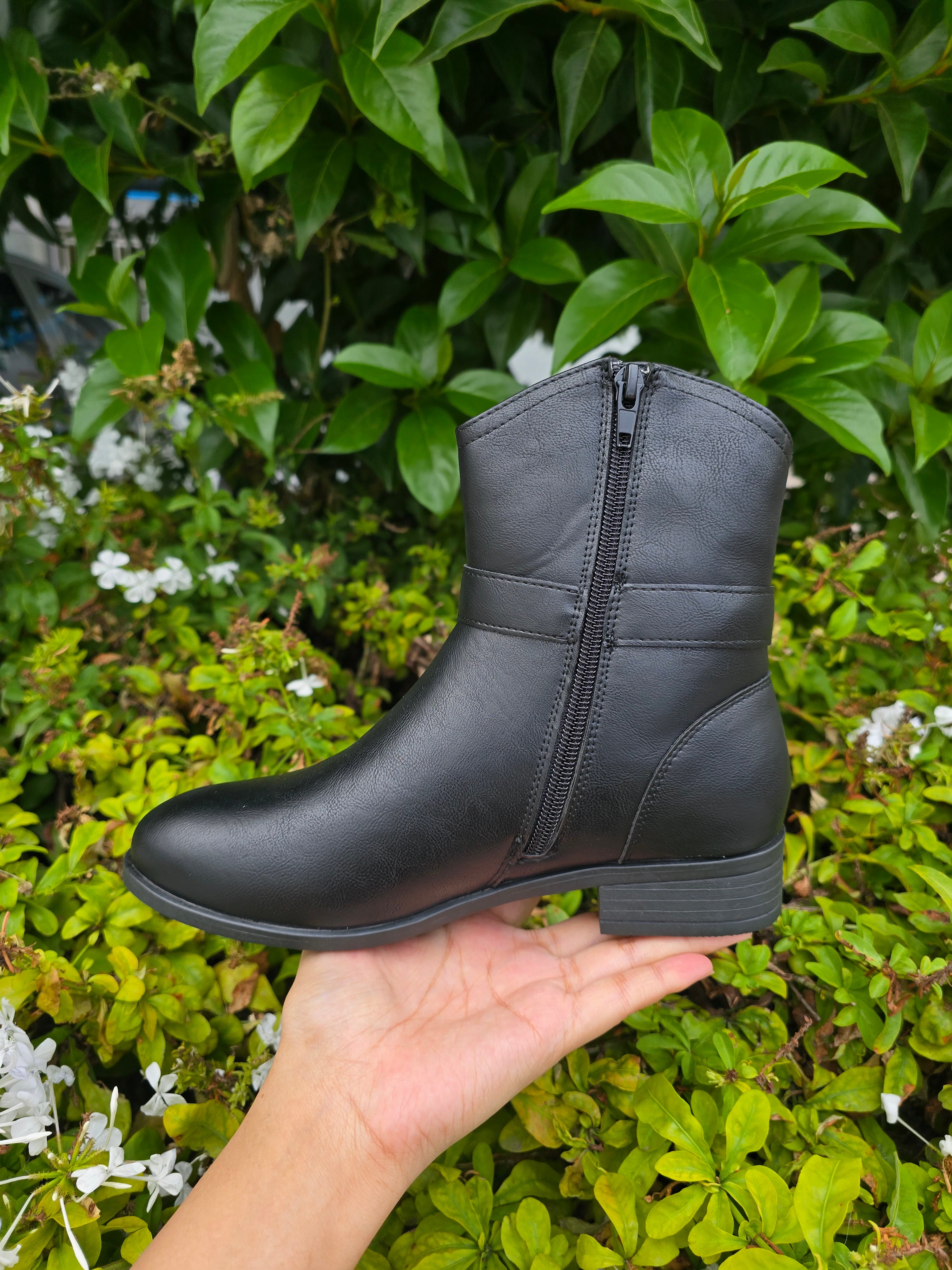 Women’s Buckle Strap Ankle Boots – Casual Low Heel Winter Boots