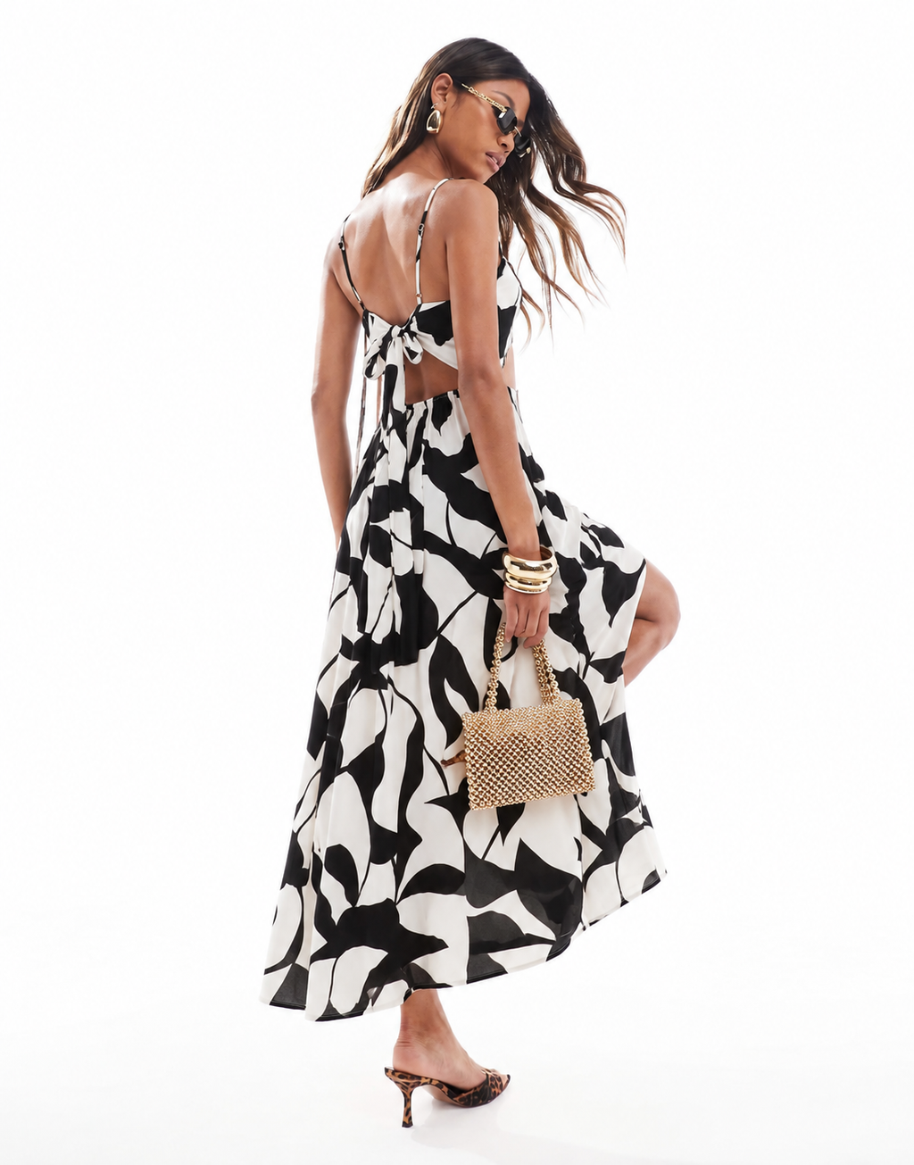Abstract Twist-Front Cami Maxi Dress
