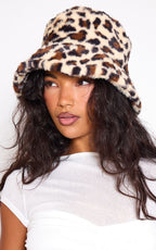 Leopard Print Plush Bucket Hat