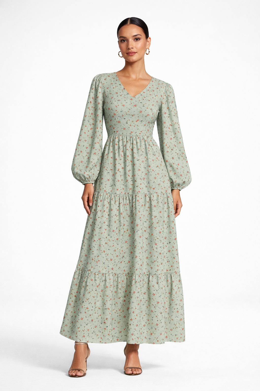 Floral Long Sleeve Tiered Maxi Dress – Elegant Feminine Style