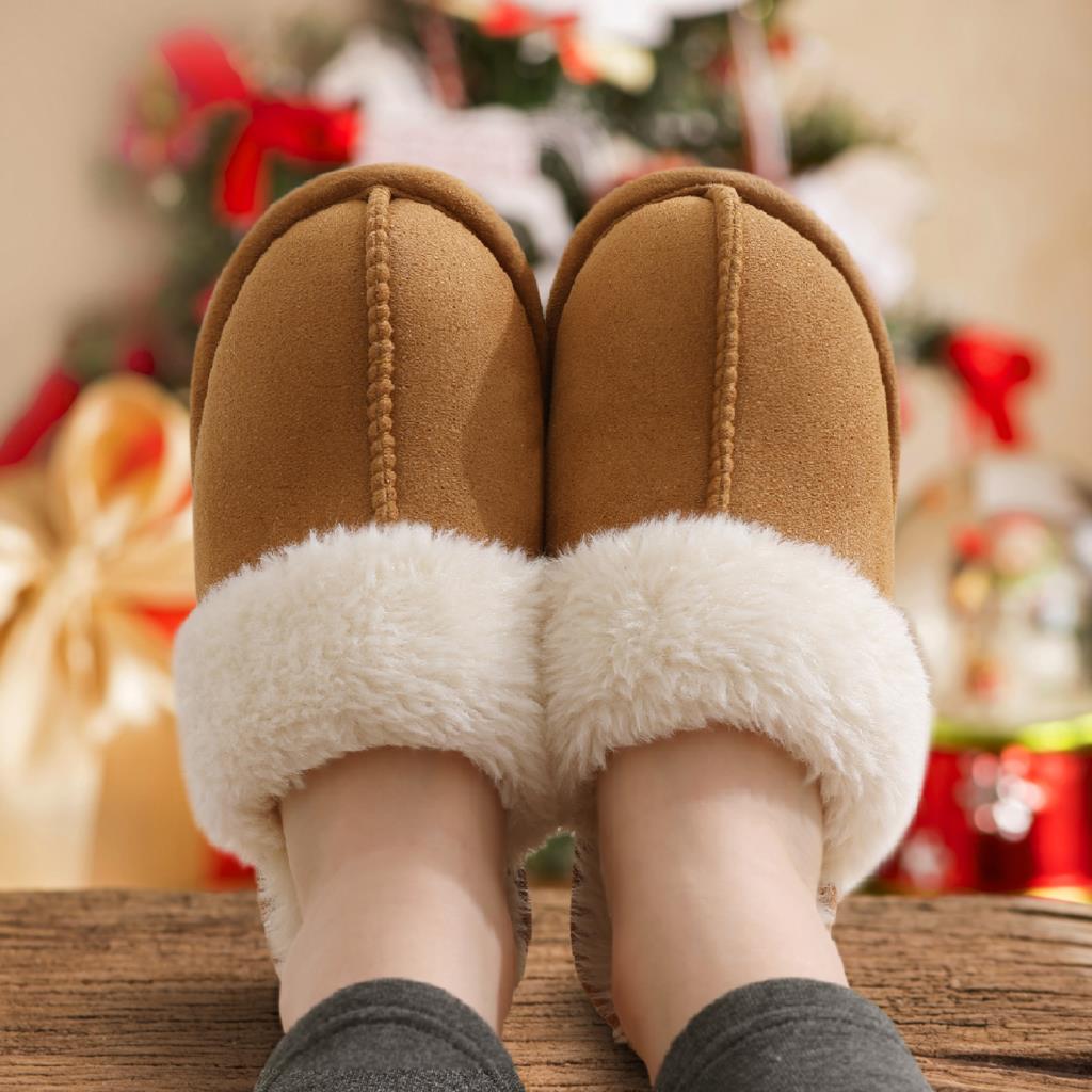 Faux Fur Trim Slippers – Ultra Soft Cozy Slip-On Shoes
