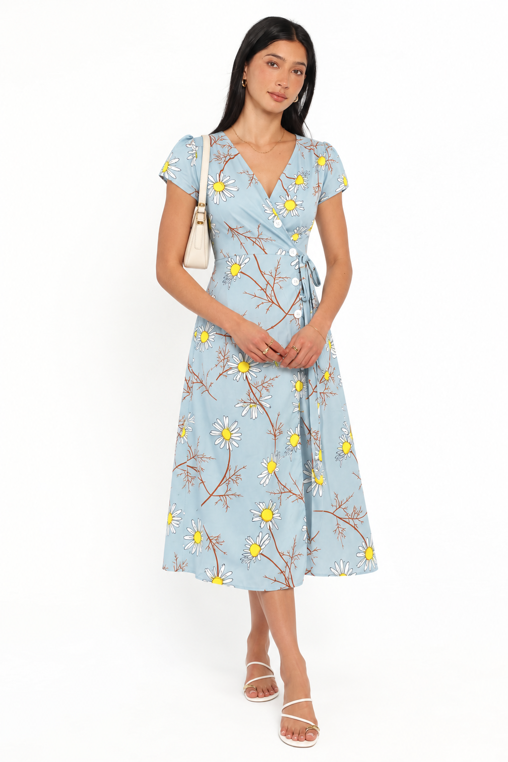 Floral Wrap Button Midi Dress