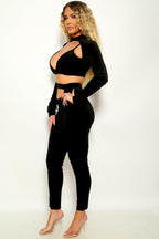 Long Sleeve Cut Out Cropped Top & Pants 2pc Set