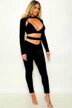 Long Sleeve Cut Out Cropped Top & Pants 2pc Set