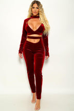 Long Sleeve Cut Out Cropped Top & Pants 2pc Set