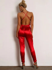 Criss Cross Backless Satin Slip Jumpsuit XD21