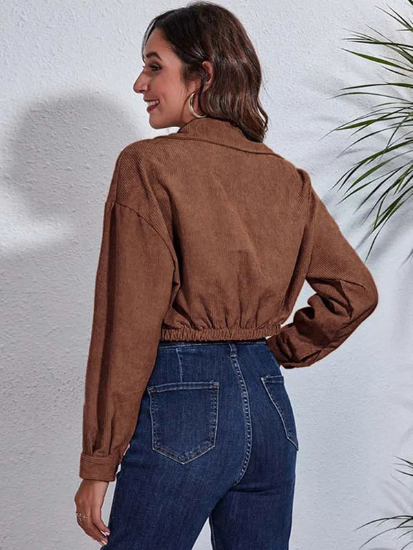 Cropped Thin Jacket Coat Corduroy Jacket