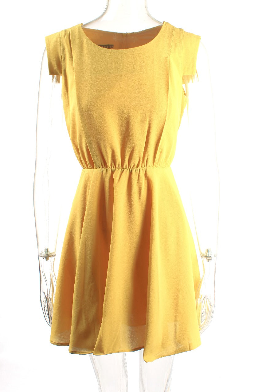 Mini elastic waist linen dress XD21